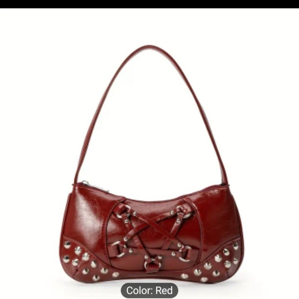 Women's Handbag‎ Gothic Punk Red Shoulder Purse Studded New Z6